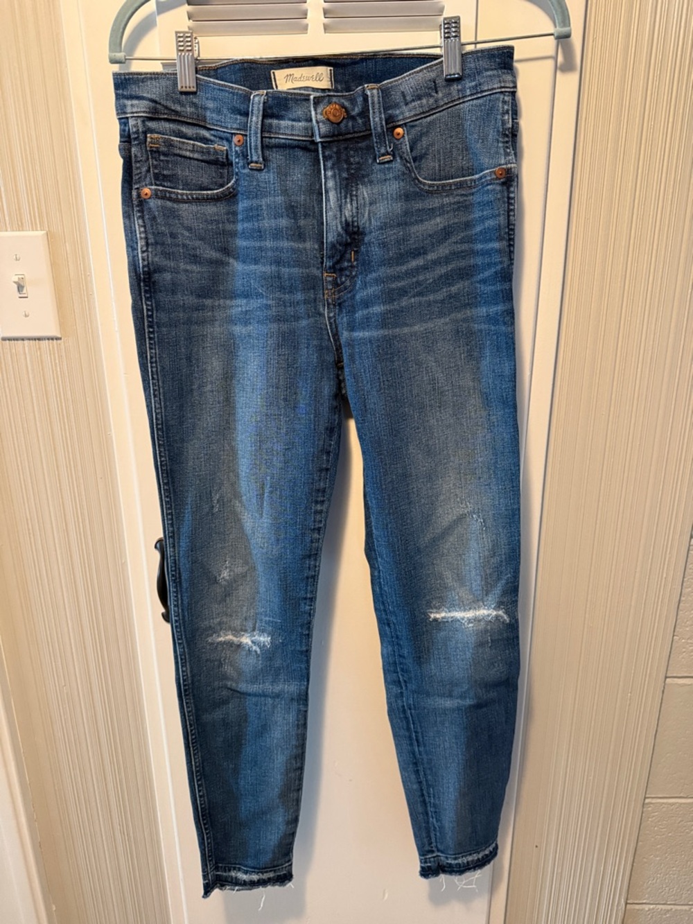 Madewell Women's High Rise Skinny Jeans in Distressed Denim Blue